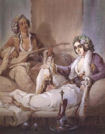 Amadeo Preziosi Femme turque fumant un narguile aquarelle et guache (mk32) china oil painting image